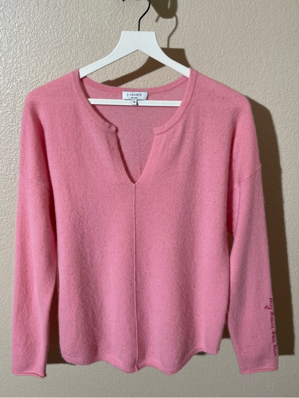 J. Society Cashmere Pink Notch V-Neck Sweater
